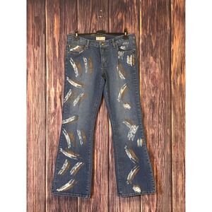 Crest The Collection Y2K Flare Jeans Womens 15/16 Blue Metallic Brushstroke